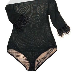 Zara Bodysuit - Mesh w/ Feathers